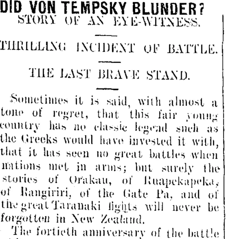 Image: DID VON TEMPSKY BLUNDER? (Taranaki Daily News 21-9-1908)