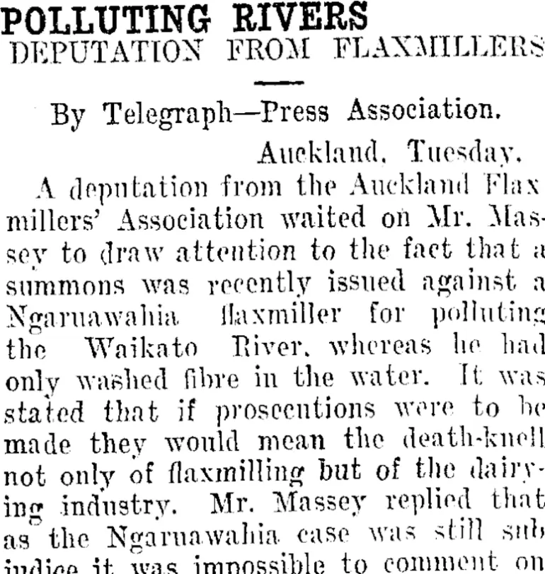 Image: POLLUTING RIVERS. (Taranaki Daily News 22-1-1913)