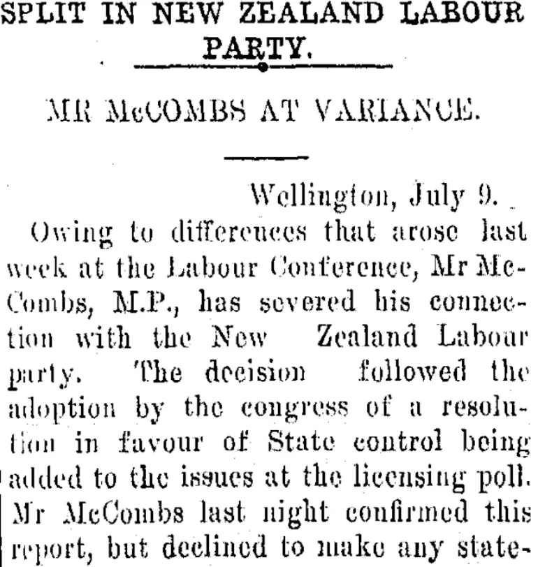 Image: SPLIT IN NEW ZEALAND LABOUR PARTY. (Tuapeka Times 11-7-1917)