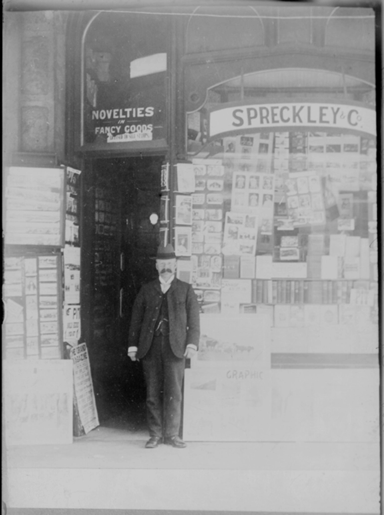 Image: Copy of a photograph showing Mr Robert Spreckley outside his....