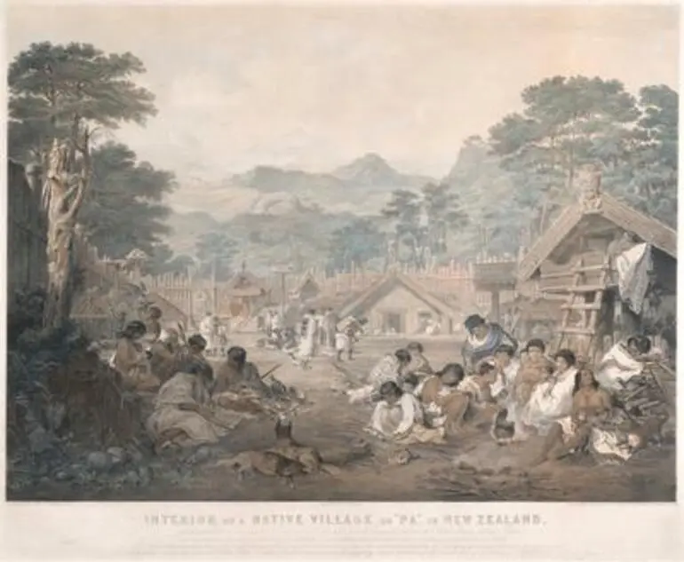 Image: Interior of a Native village or "Pa" in New Zealand