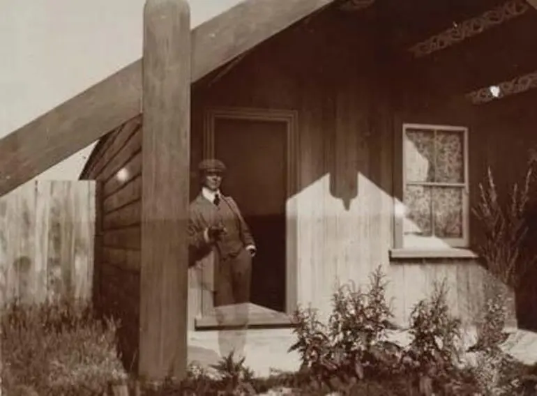 Image: [Goldie Standing in Front of a Whare ...]