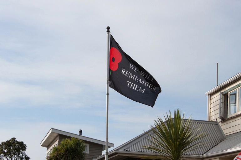 Image: Anzac flag, Estuary Road, South New Brighton