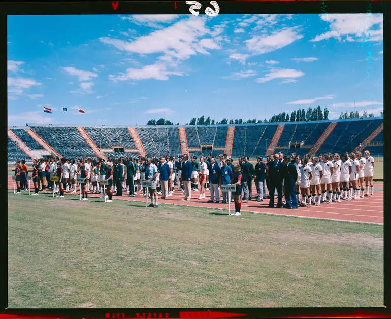 Image: Film Negative: Athletes gather at Queen Elizabeth the second Park, Commonwealth Games