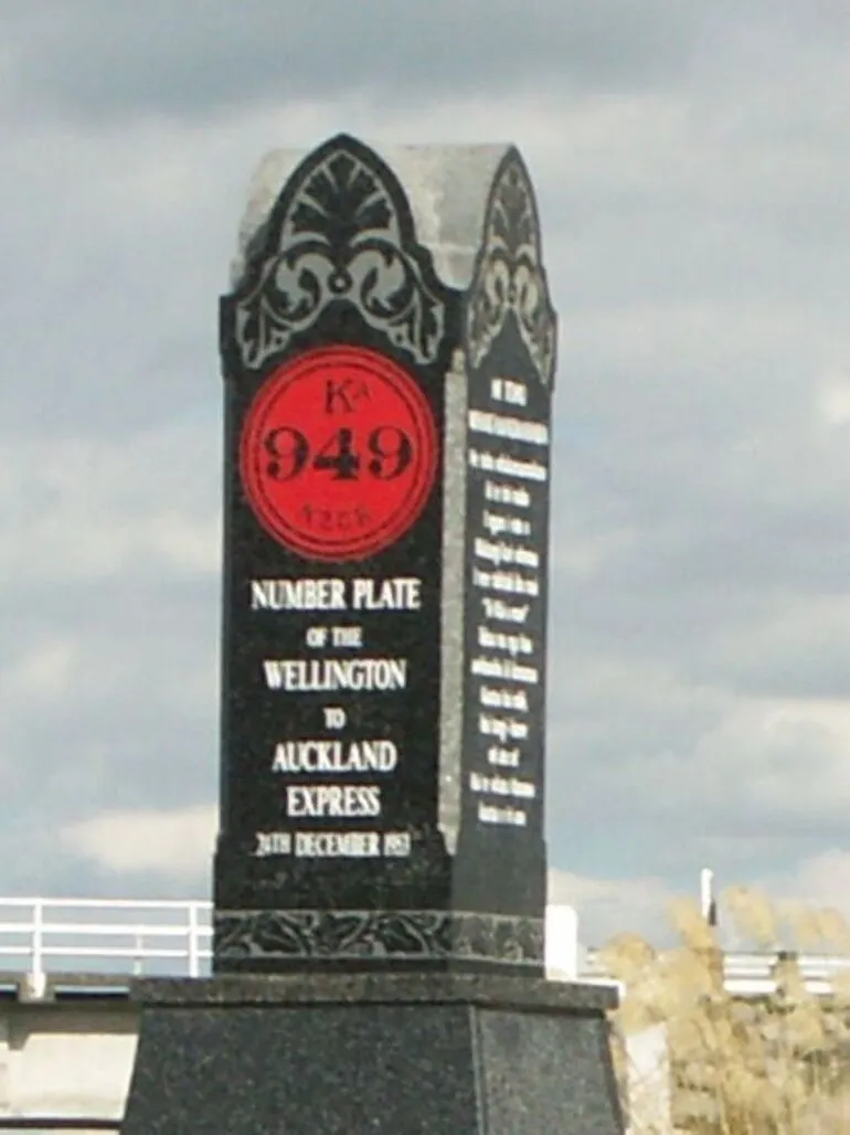Image: Tangiwai Memorial, showing the replica of the number plate of the train's locomotive, KA 949