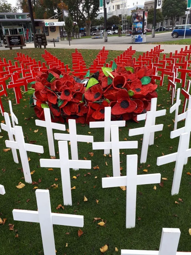 Image: Anzac Day 2019 Poppy Art and Crosses