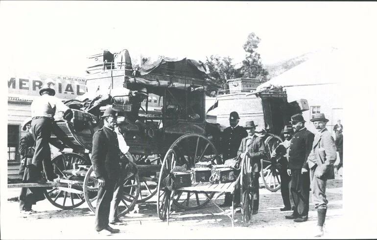 Image: The last Central Otago (Q'town - Lawrence) Gold Escort 1901. Cobb & Co coach