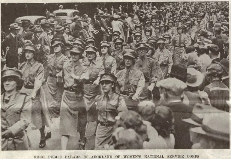 Image: First public parade in Auckland of Women's National Service Corps