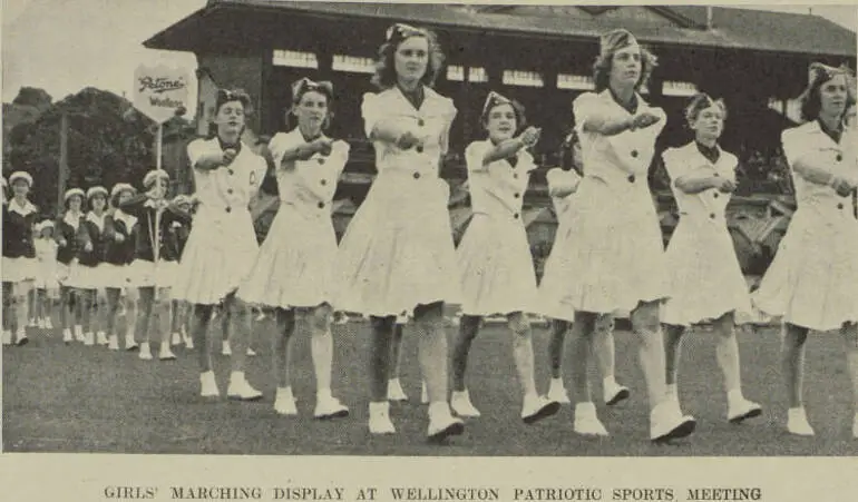 Image: Girls' marching display at Wellington patriotic sports meeting