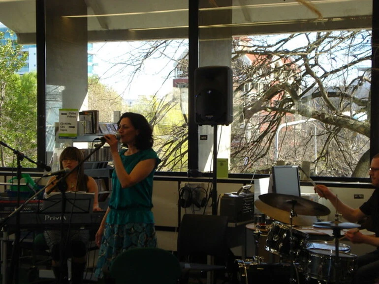 Image: Ariana Tikao performs in the Central Library