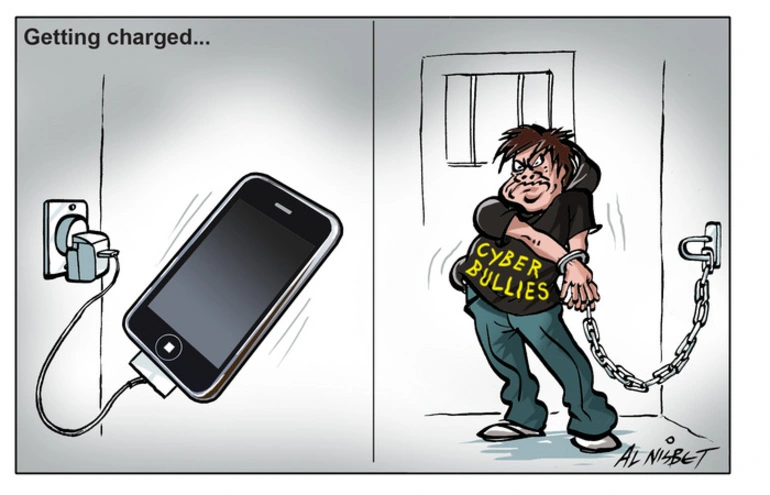 Image: Nisbet, Alastair, 1958- :Getting charged... Cyber bullies. 19 August 2012