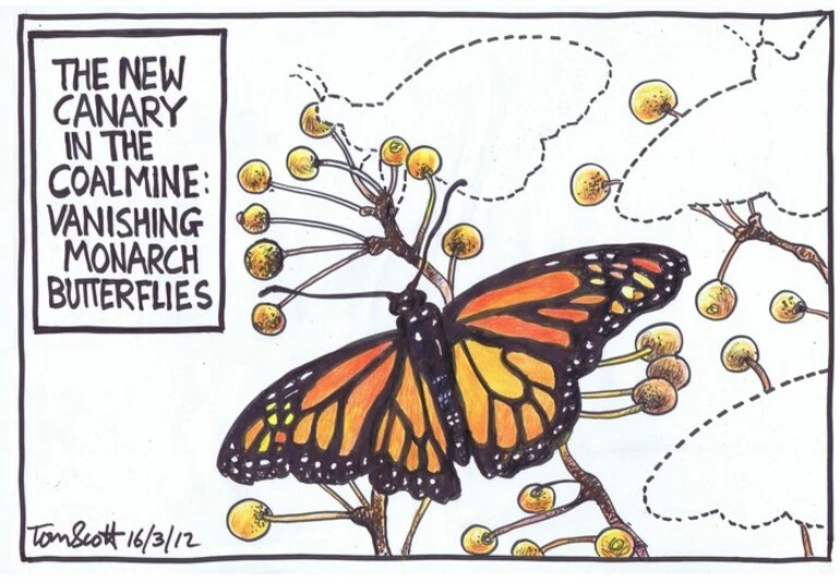 Image: Scott, Thomas, 1947- :'The new canary in the coalmine - vanishing Monarch butterflies.' 16 March 2013