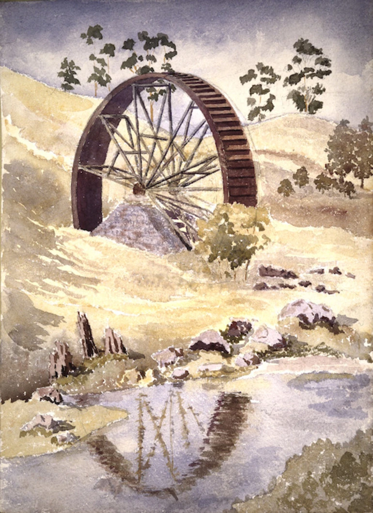 Image: [Gifford, Algernon Charles] 1862-1948 :[Waterwheel] Oamaru. [ca 1900]