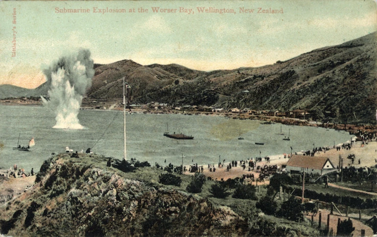 Image: Worser Bay, Wellington, with submarine explosion