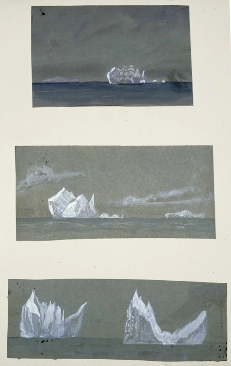 Image: Mantell, Walter Baldock Durrant, 1820-1895 :[Iceberg and ship; Iceberg; Two icebergs. 1840s?]