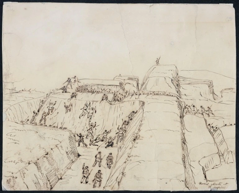 Image: [Heaphy, Charles] 1820-1881 :Naval attack at Rangiriri [1863]