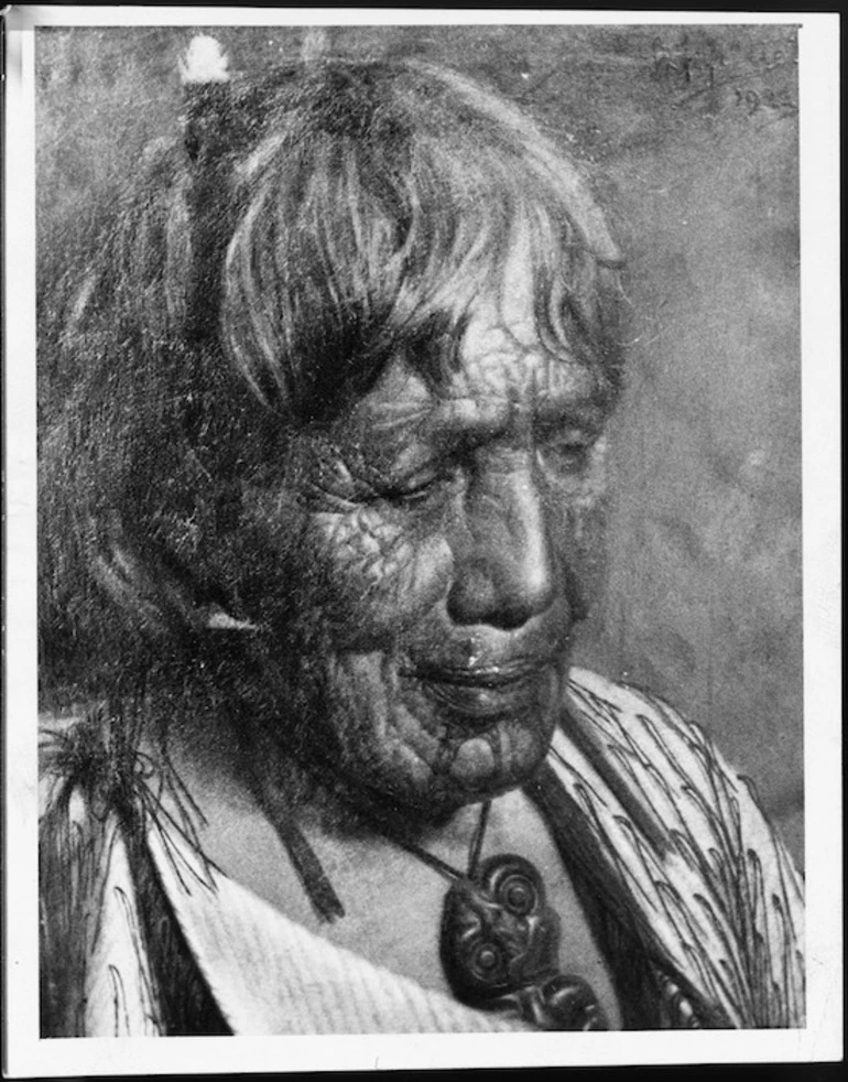 Image: Photograph of a portrait of Rakapa painted by Charles F Goldie