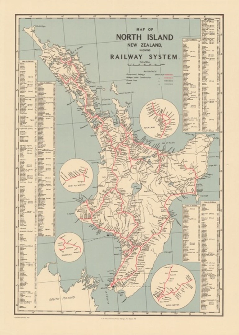 Image: Map of North Island, New Zealand, showing railway system.