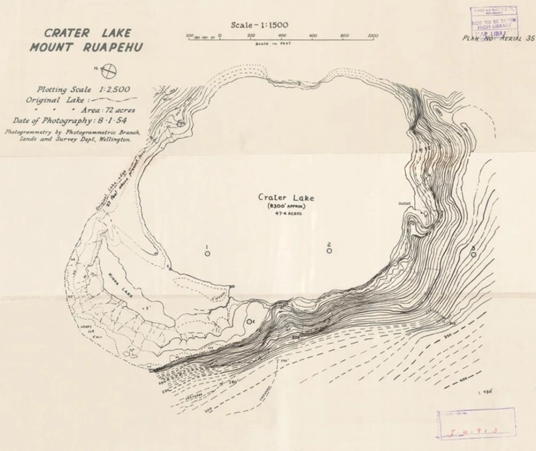 Image: Crater Lake, Mount Ruapehu / photogrammetry by Photogrammetric Branch, Lands and Survey Dept., Wellington..