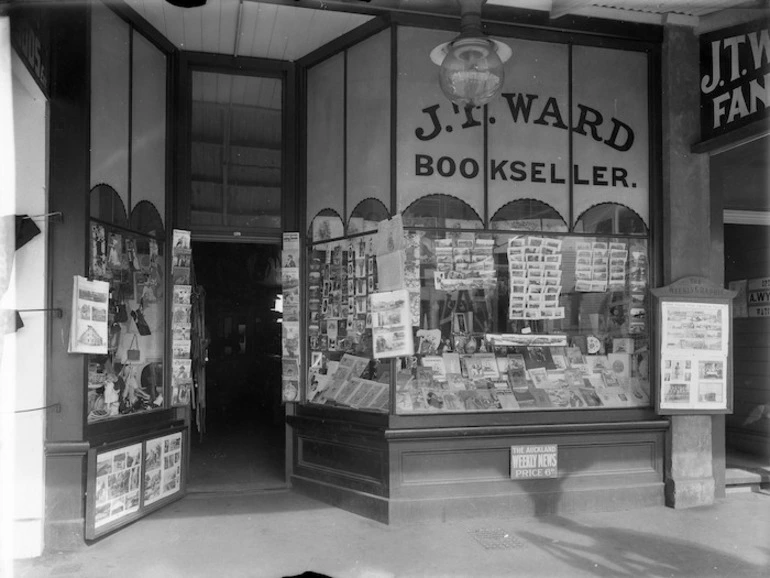 Image: Shop front of J T Ward, bookseller, 135 Victoria Avenue, Wanganui