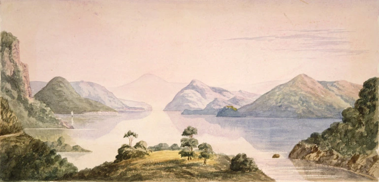 Image: [Hoyte, John Barr Clark] 1835-1913 :Lake Waikaremo-ana, Auckland from a sketch by Mr. J. C. Hoyte [1870s. Copied by Joseph Sandell Welch]