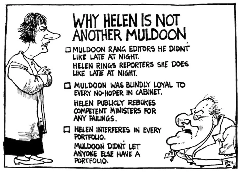 Image: Scott, Thomas, 1947- :Why Helen is not another Muldoon. Evening Post, 10 August 2000.