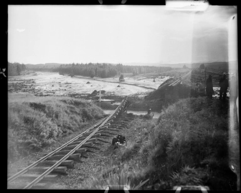 Image: Twisted train tracks at the scene of the railway disaster at Tangiwai