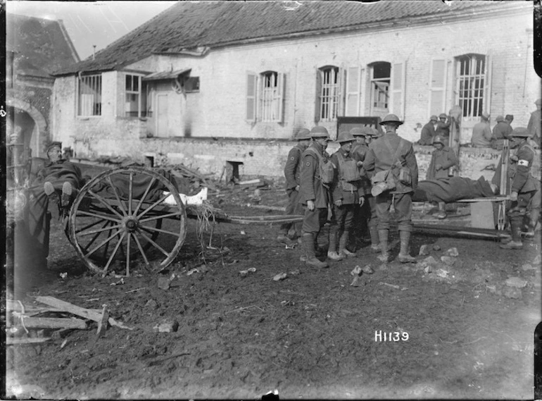 Image: New Zealanders moving wounded German soldiers in France, during World War I