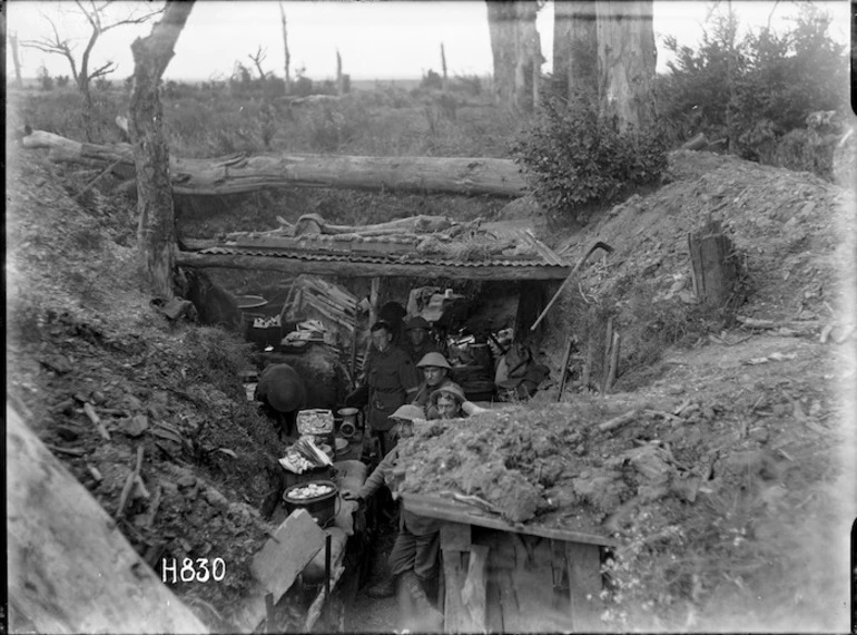 Image: Preparing a meal in the trenches near Gommecourt, World War I