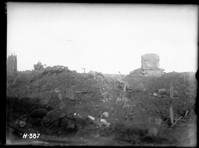 Image: A destroyed German machine gun and observation post, World War I