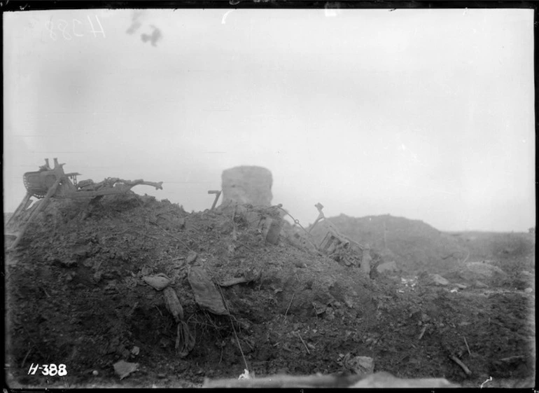 Image: A destroyed German machine gun emplacement, World War I