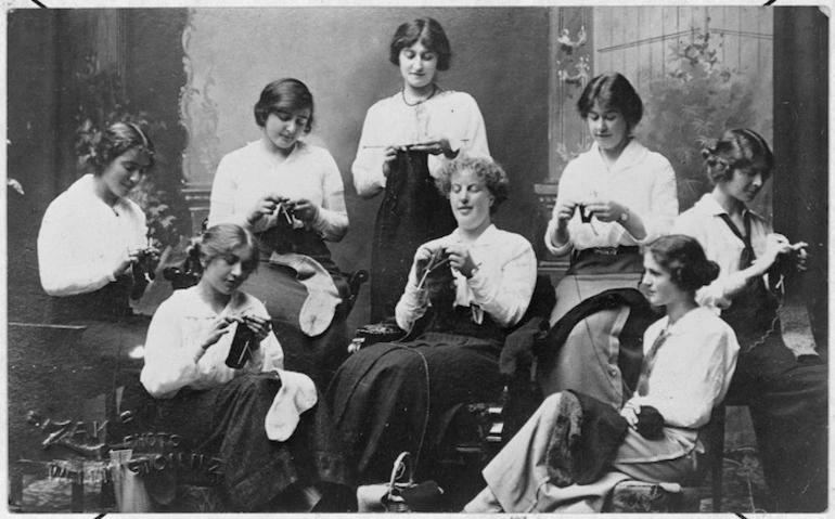 Image: Members of the Spinsters Club knitting socks for World War I soldiers - Photograph taken by Joseph Zachariah