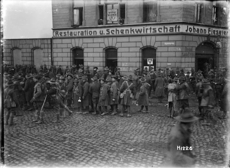 Image: World War I New Zealand troops outside the YMCA in Ehrenfeld, Cologne