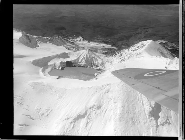 Image: Crater Lake, Mount Ruapehu, Taupo District, including wing of Handley Page Hastings airplane