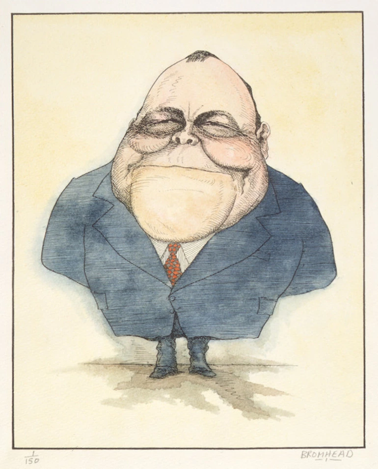 Image: Bromhead, Peter, 1933- :[Robert Muldoon; colour caricature. 1980-1984].