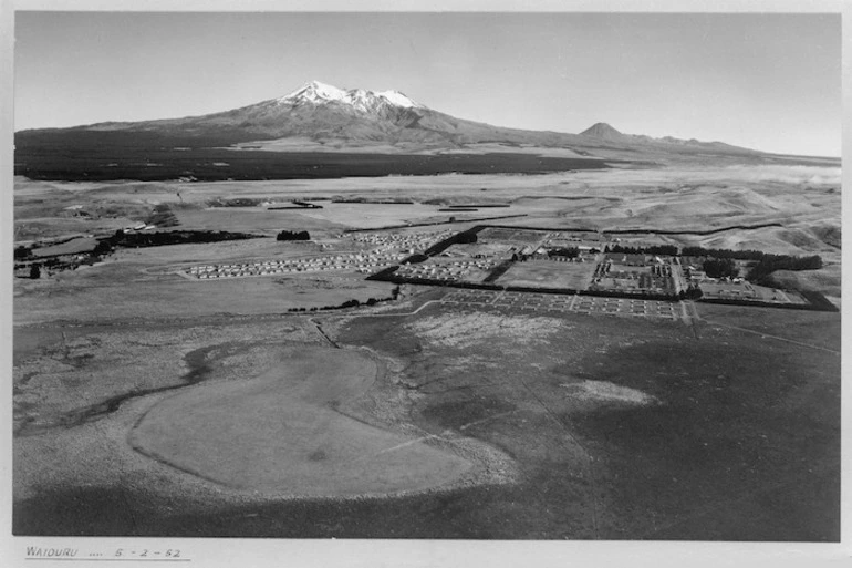 Image: Aerial view overlooking Waiouru Military Camp and Mount Ruapehu