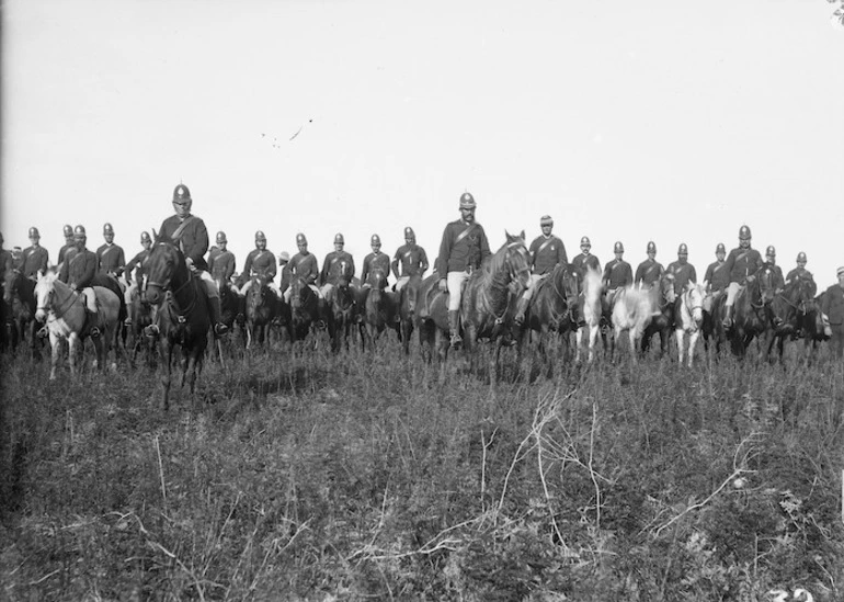 Image: Members of the Te Awamutu Cavalry at the southern bank of the Puniu River