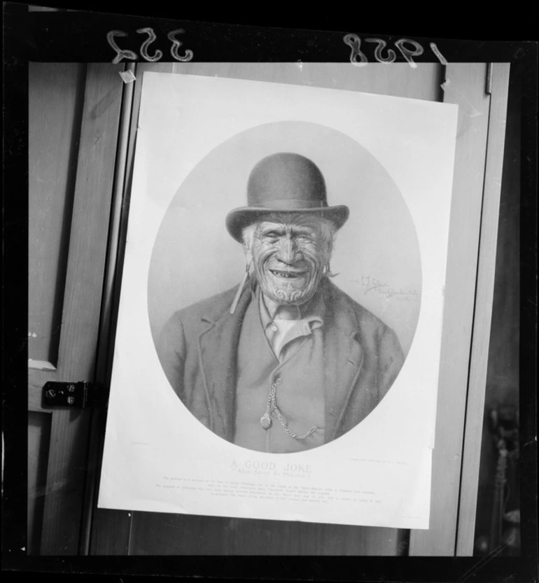 Image: Photographic copy of a portrait of Te Aho-te-Rangi Wharepu, Ngati Mahuta also known as "A Good Joke", by Charles Frederick Goldie