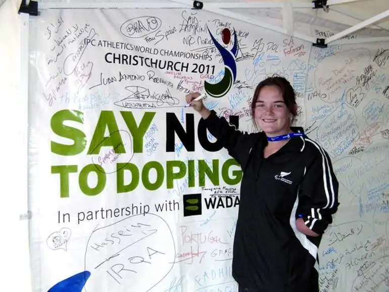 Image: Holly Robinson supporting Drug Free Sport New Zealand