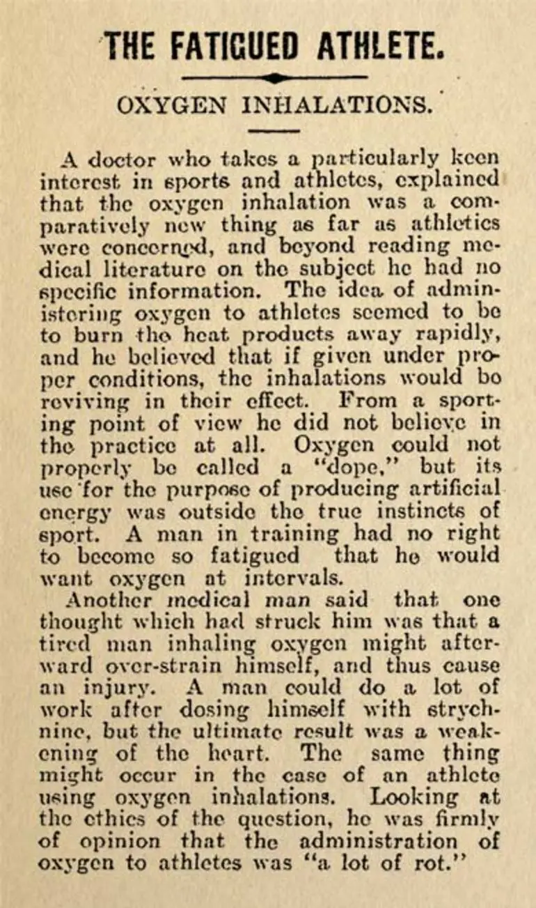 Image: Oxygen inhalation by sportspeople, 1909
