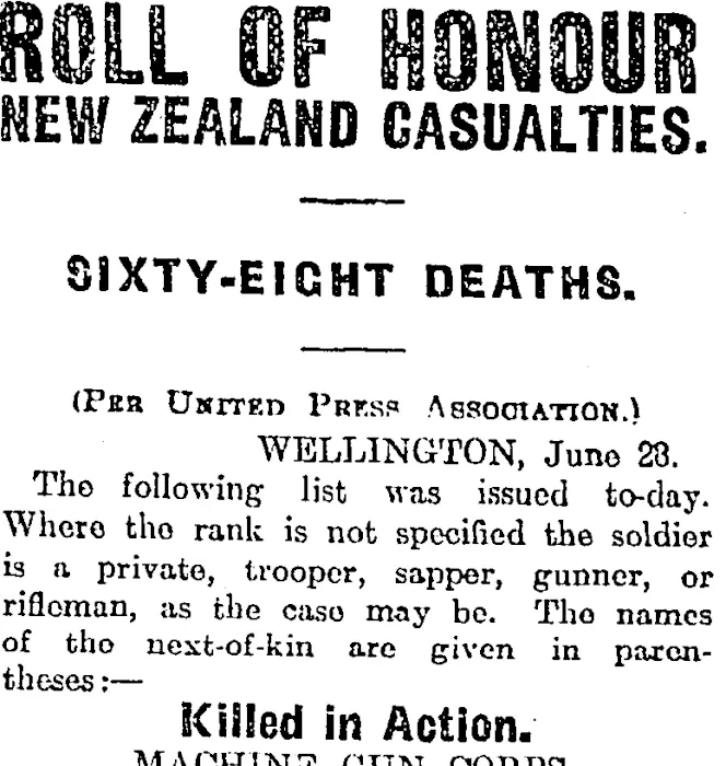 Roll Of Honour Otago Daily Times 29 Items National Library Of New Zealand National