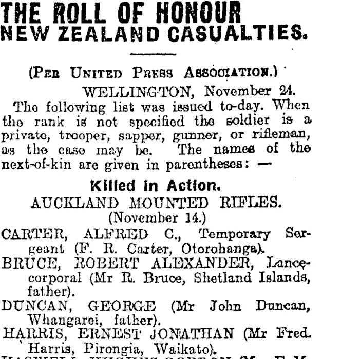 The Roll Of Honour Otago Daily Times Items National Library Of New Zealand National