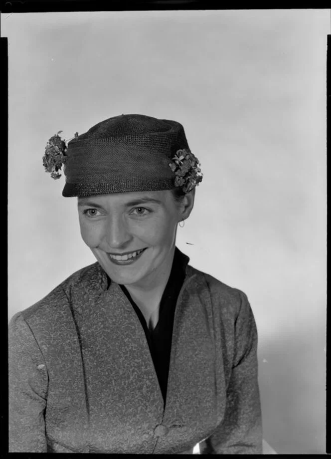 Mrs Trapp modelling hat | Items | National Library of New Zealand ...