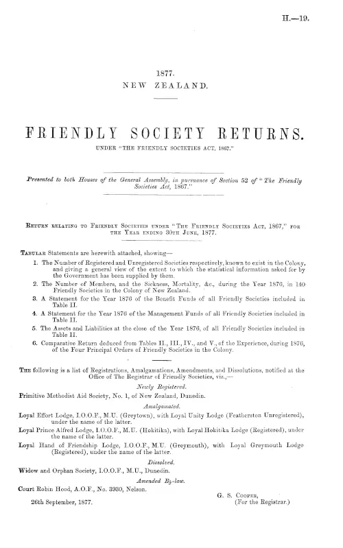 FRIENDLY SOCIETY RETURNS. UNDER "THE FRIENDLY SOCIETIES ACT, 1867."