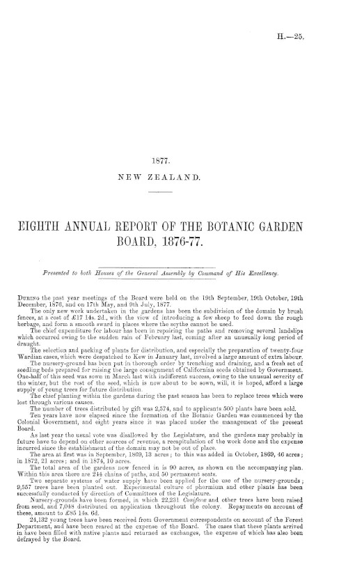 EIGHTH ANNUAL REPORT OF THE BOTANIC GARDEN BOARD, 1876-77.
