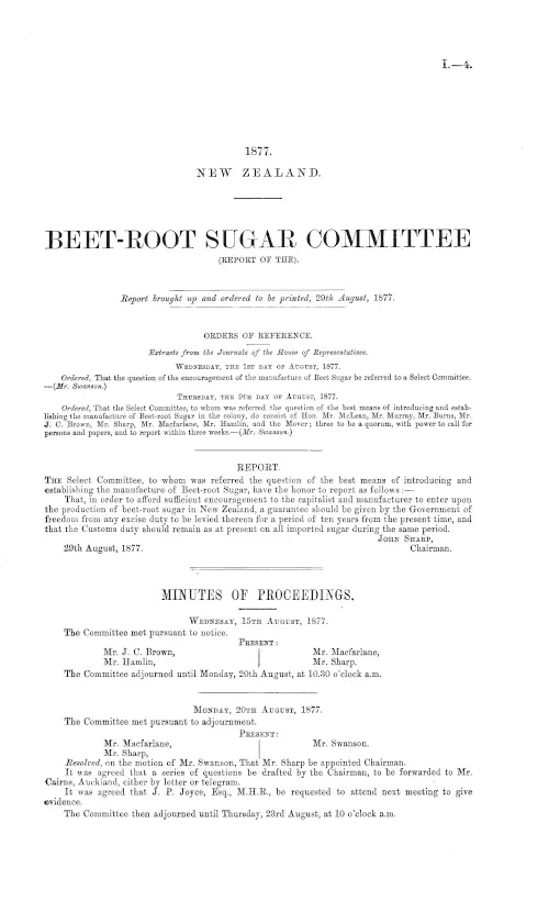 BEET-ROOT SUGAR COMMITTEE (REPORT OF THE).
