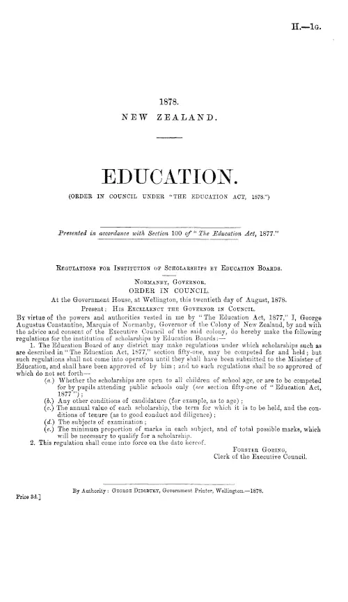 EDUCATION. (ORDER IN COUNCIL UNDER "THE EDUCATION ACT, 1878.")