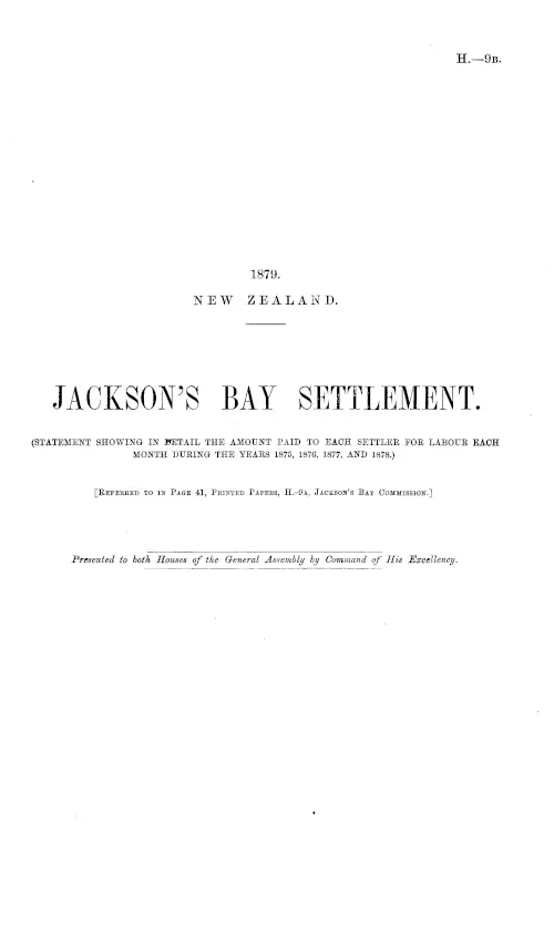 JACKSON'S BAY SETTLEMENT.