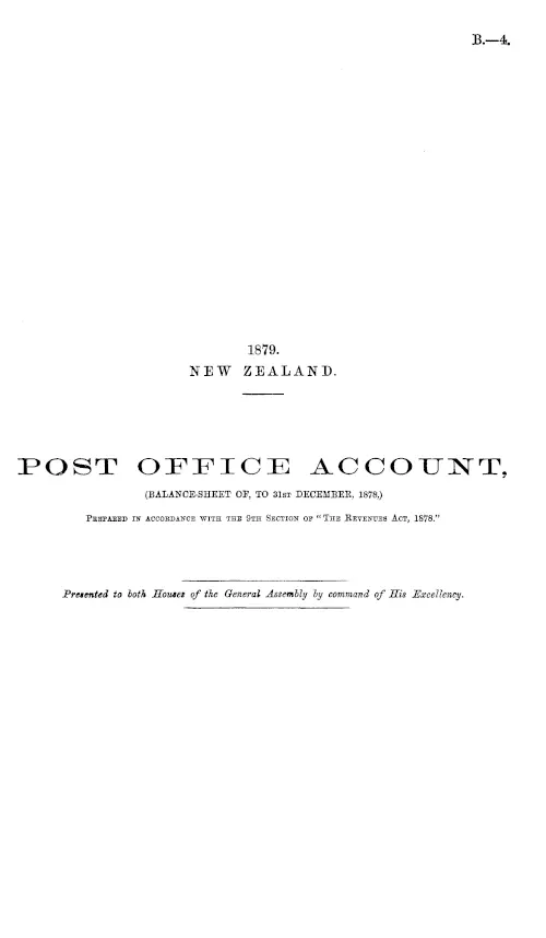 POST OFFICE ACCOUNT, (BALANCE-SHEET OF, TO 31ST DECEMBER, 1878,) PREPARED IN ACCORDANCE WITH THE 9TH SECTION OF "THE REVENUES ACT, 1878."