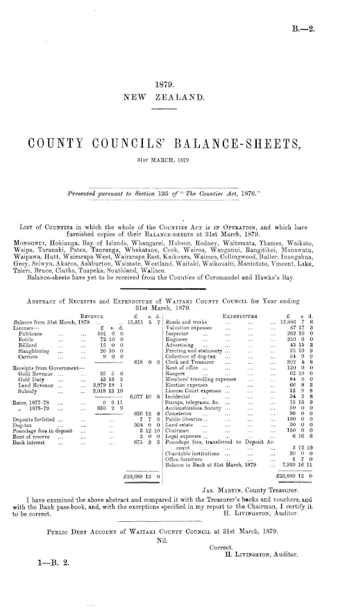 COUNTY COUNCILS' BALANCE-SHEETS, 31ST MARCH, 1879.